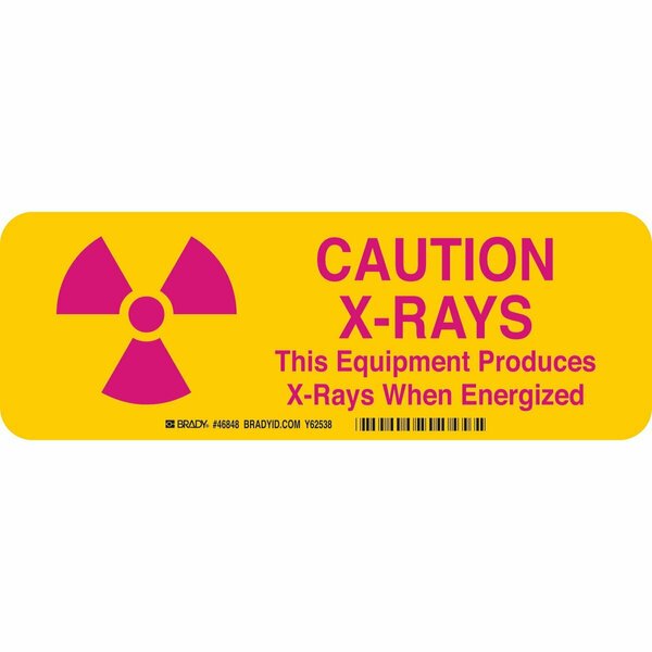 Brady Radiation Caution Sign, 3 1/2 in H, 10 in W, Aluminum, Rectangle, 46848 46848